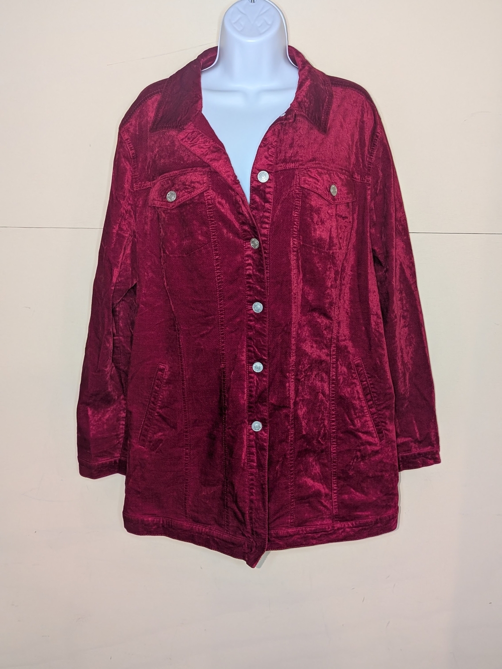 Chico's Velvet Button-Front Jacket in Red